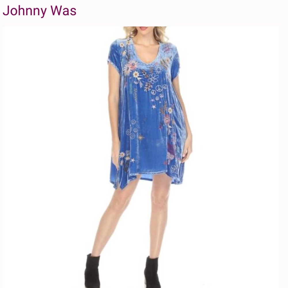 Johnny Was Velvet Drape Tunic Dress Boho Chic, S